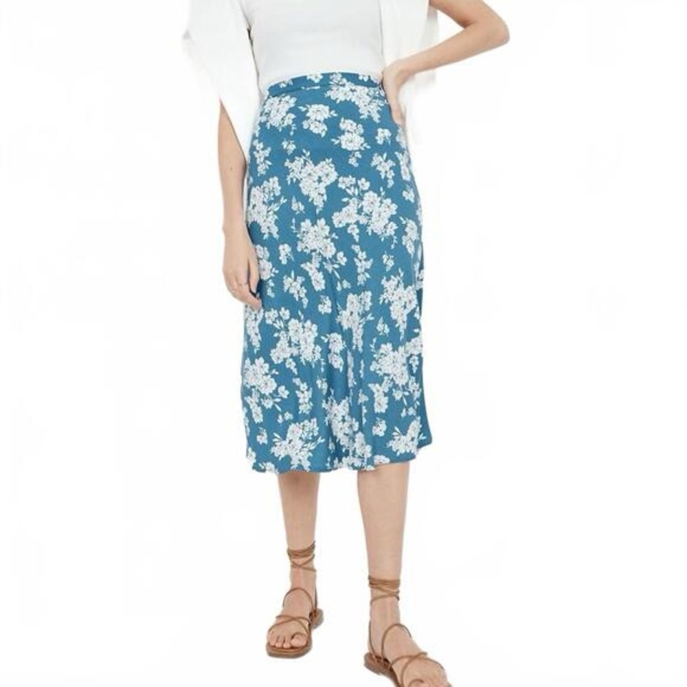 OLD NAVY Crepe A-Line Midi Skirt Blue Floral Size XXL NEW - Picture 15 of 16